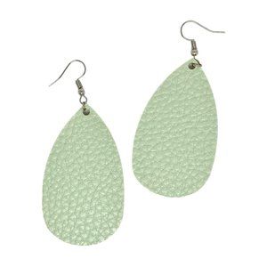Teardrop Faux Leather Earrings in Mint Green Lightweight Textured New